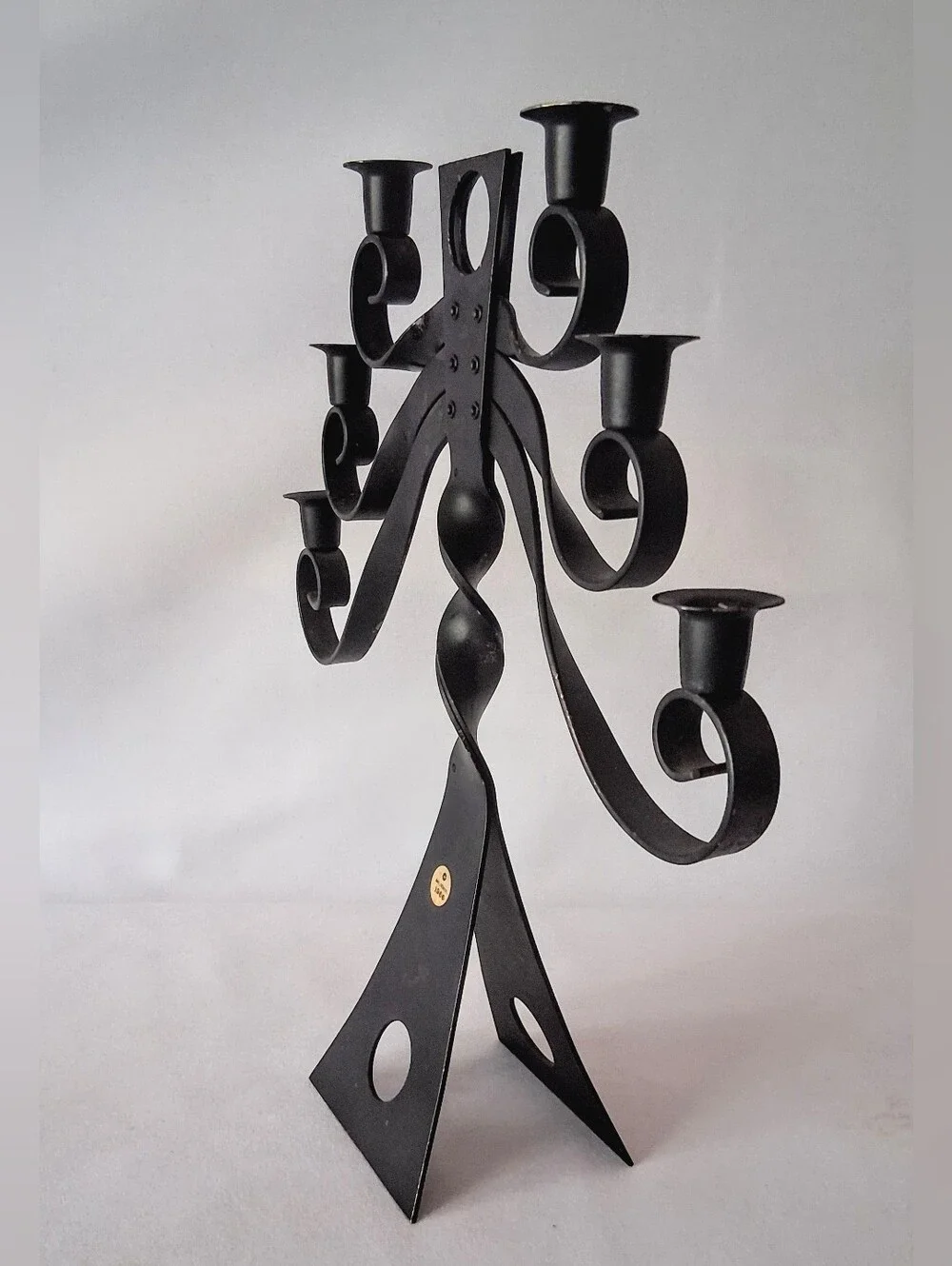1966 RUBEL Hand Forged Iron Brutalist 6 Candle Holder OOAK Piece